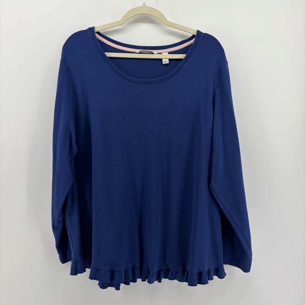 ISAAC MIZRAHI LIVE Navy Blue‎ Long Sleeve Ruffle Hem Top Plus Size 3X